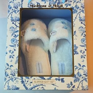 Mellow & Mod Blue Rosette Spa Slippers NWT Size Large 9/10 Open Toe